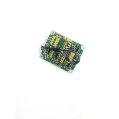 Green rectangular circuit board with yellow connectors and black wiring of hp 34p interface adaptor model ag-ia34
