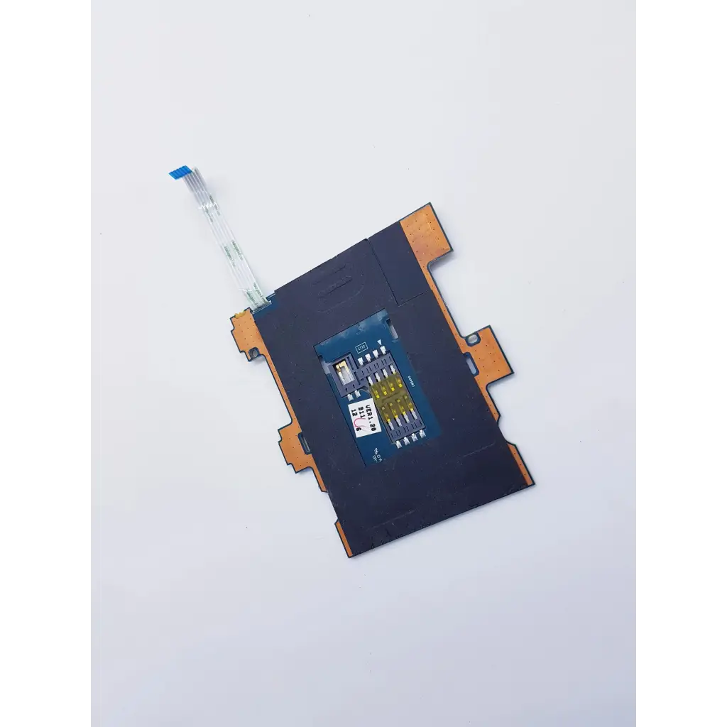Black rectangular electronic module with gold circuitry and blue ribbon cable for elitebook 8470p laptop smart card reader