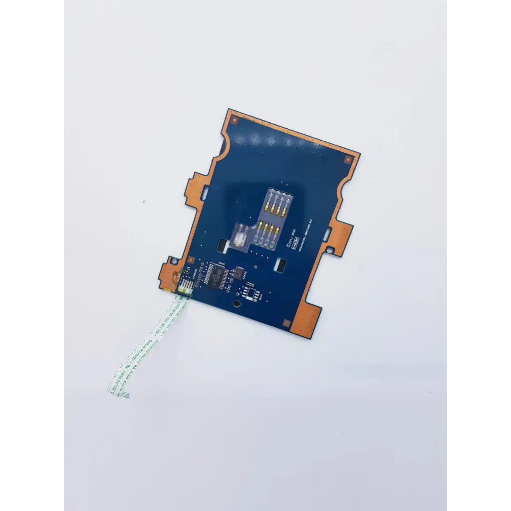 Blue rectangular circuit board with orange edges and flexible ribbon cable for elitebook 8470p laptop smart card reader
