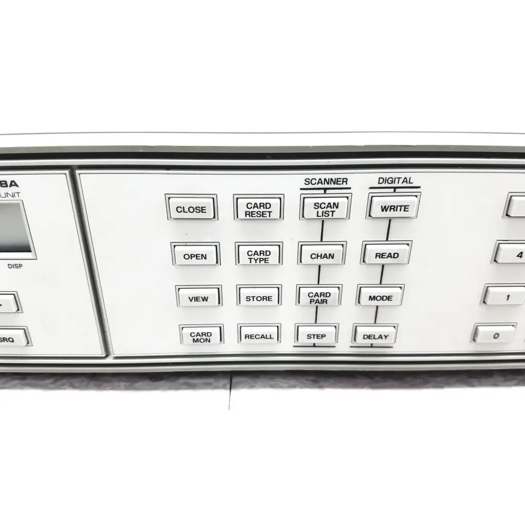 White hewlett packard 3488a switch control unit panel with labeled buttons for scanner and digital switch control functions