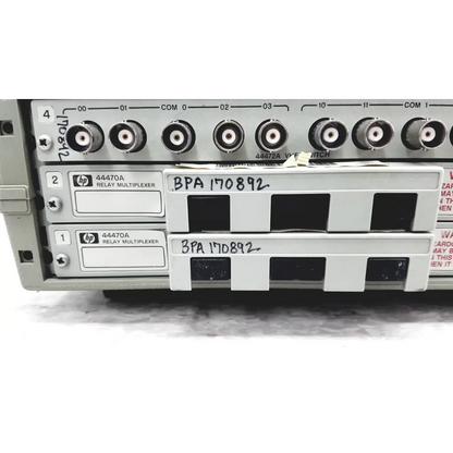 Gray hp 44470a relay multiplexer modules with black labeling and bpa serial numbers for hewlett packard 3488a switch control unit