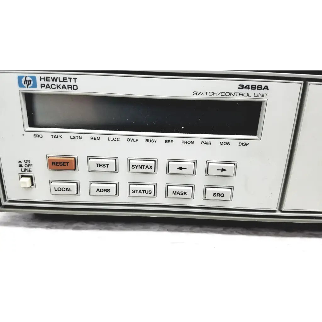White hp hewlett packard 3488a switch control unit with digital display and multiple labeled buttons for switch control