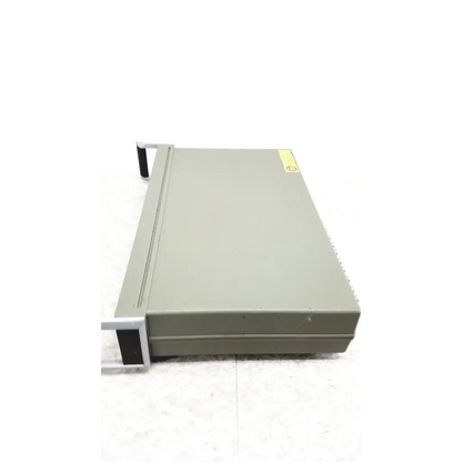 Gray metal hp hewlett packard 3488a switch control unit chassis with black handles and yellow warning label