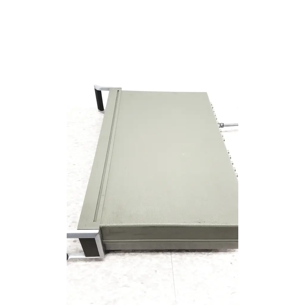 Gray metal hewlett packard 3488a switch control unit with black rubberized handles and silver mounting brackets