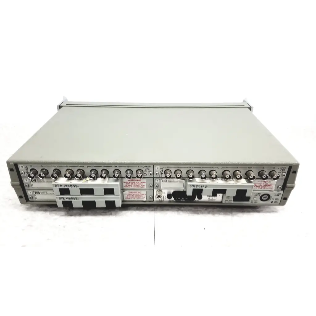 Gray metallic hewlett packard 3488a switch control unit with multiple labeled ports for switch control use