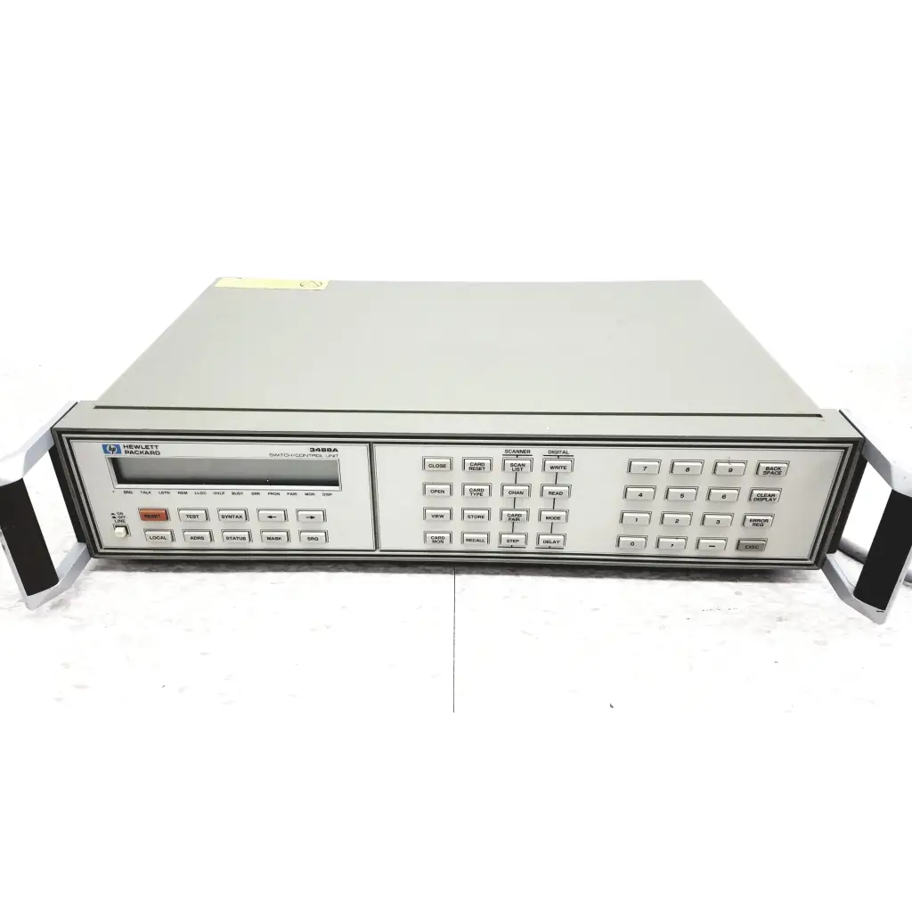 Gray metallic hewlett packard 5368a network analyzer with digital display and buttons for switch control unit use