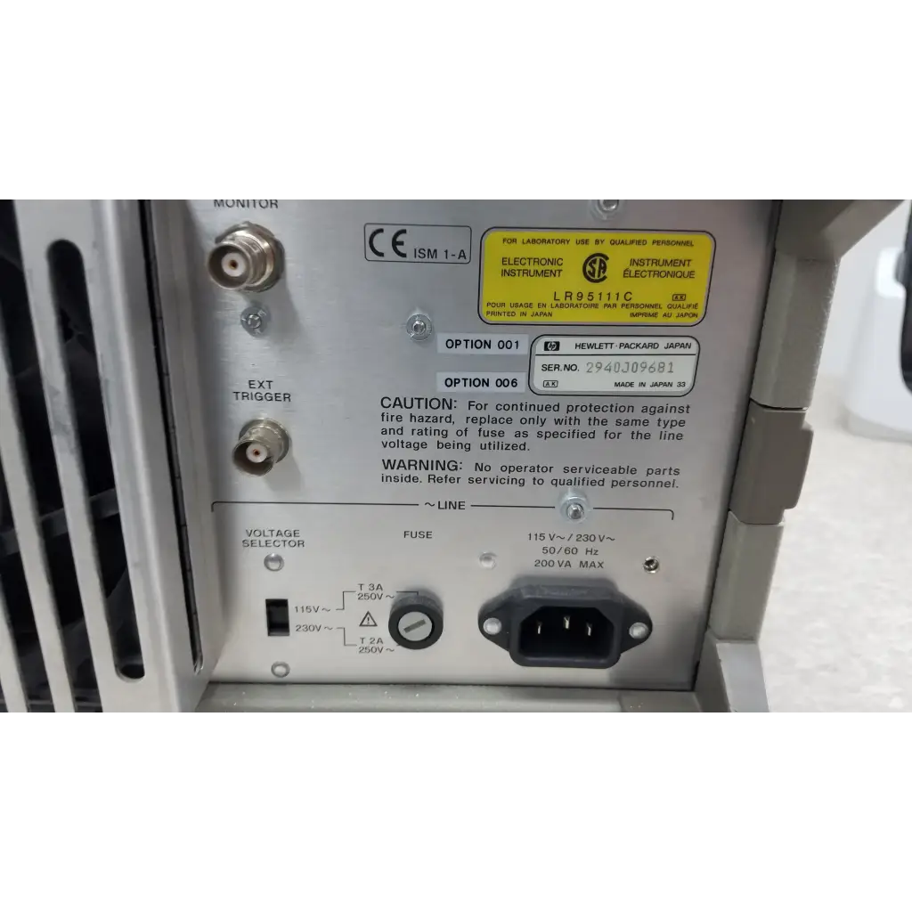 Silver metal hewlett packard 4284a precision lcr meter with yellow hp lr9511c label for electronic testing
