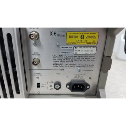 Silver metal hewlett packard 4284a precision lcr meter with yellow hp lr9511c label for electronic testing