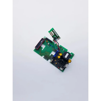 Green circuit board with black and yellow components and red display for hp pca high voltage code master xl board with battery board