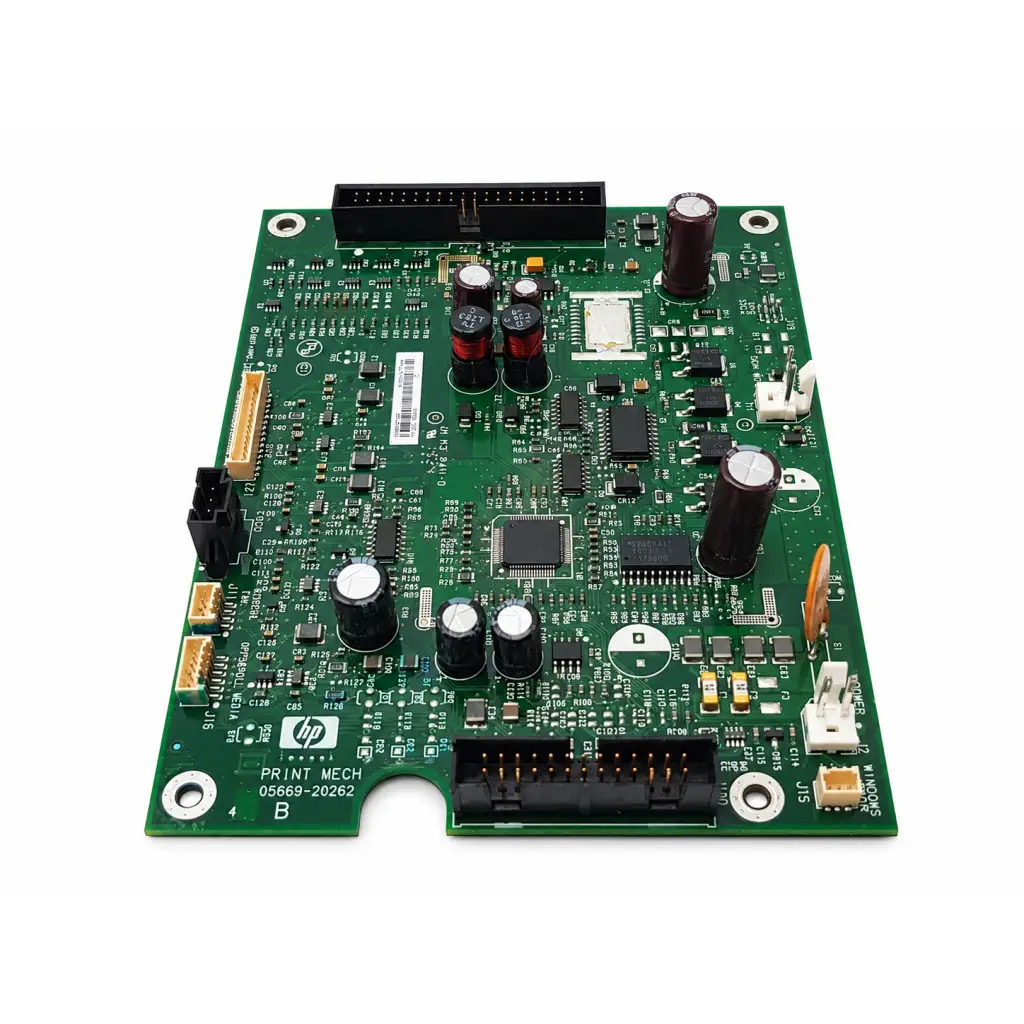 Green hp q5669-20262 print mech pca board with black and silver components for hp designjet plotters