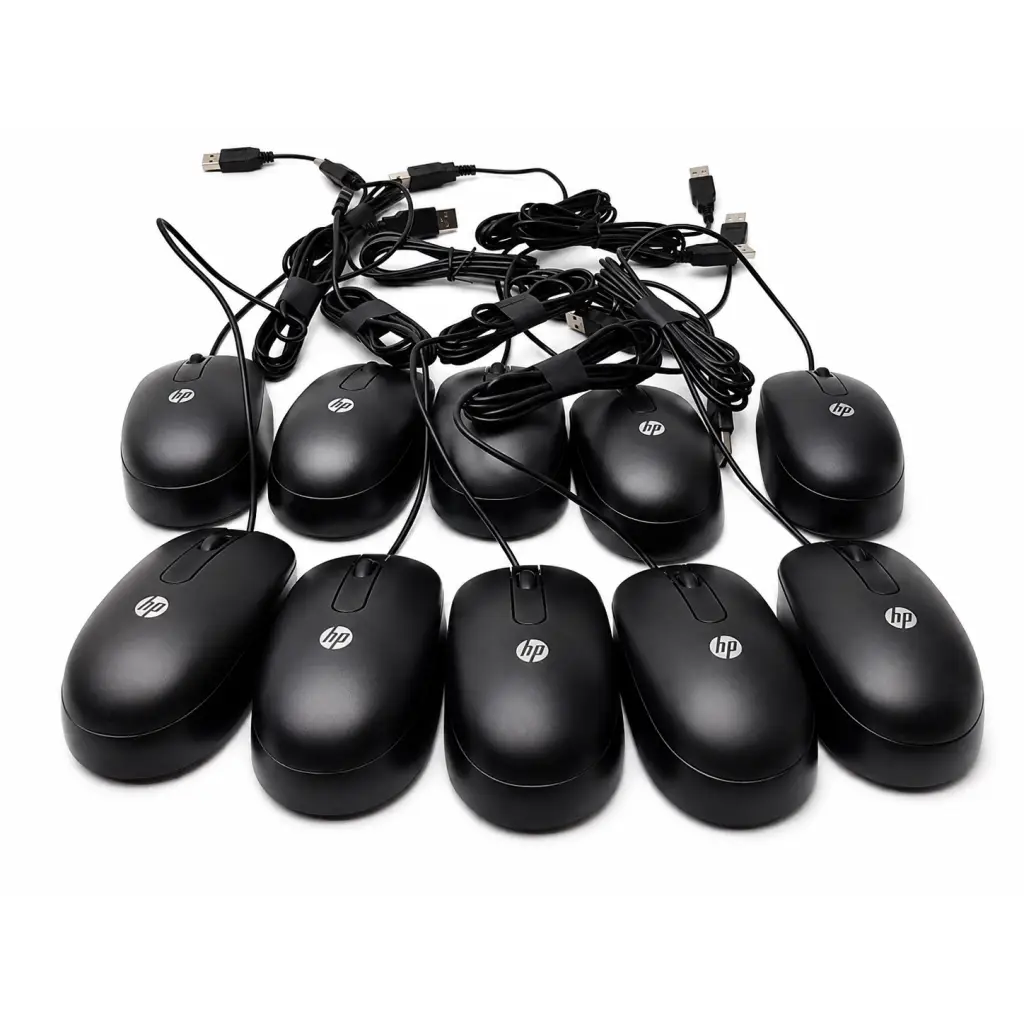 Black hp biomed certified usb optical mouse with matte finish and ergonomic design lot of 10 wired computer mice