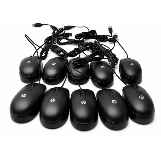 Black hp usb optical mouse with matte finish and ergonomic design lot of 10 wired computer mice