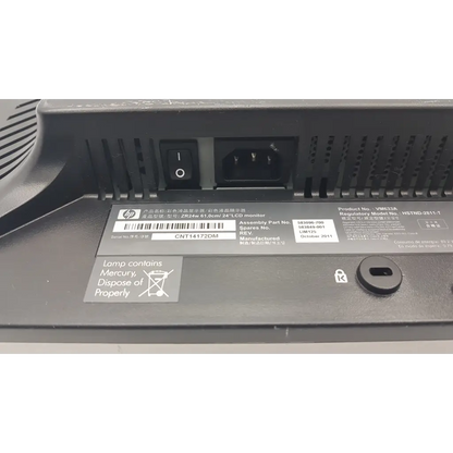 Black hp zr24w hstnd-2811-t widescreen monitor with matte finish showing labeled specifications on rear panel