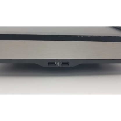 Black and silver laptop with two usb ports shown beside the hp zr24w hstnd-2811-t widescreen monitor