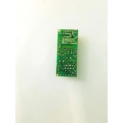 Green rectangular hsv-12-50l control board with silver soldered components and intricate copper traces on the front side