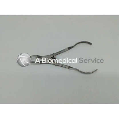 Stainless steel hu-friedy rdf plier with curved jaws and spherical textured handle for dental impressions