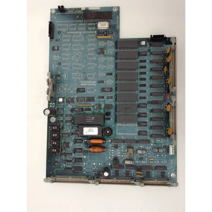 Teal-colored humphrey instrument pcbf 29359 rev a board with black integrated circuits and metallic connectors