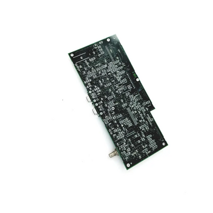 Black rectangular humphrey pcbx 46129 rev a board with silver solder points and component markings for electronics use