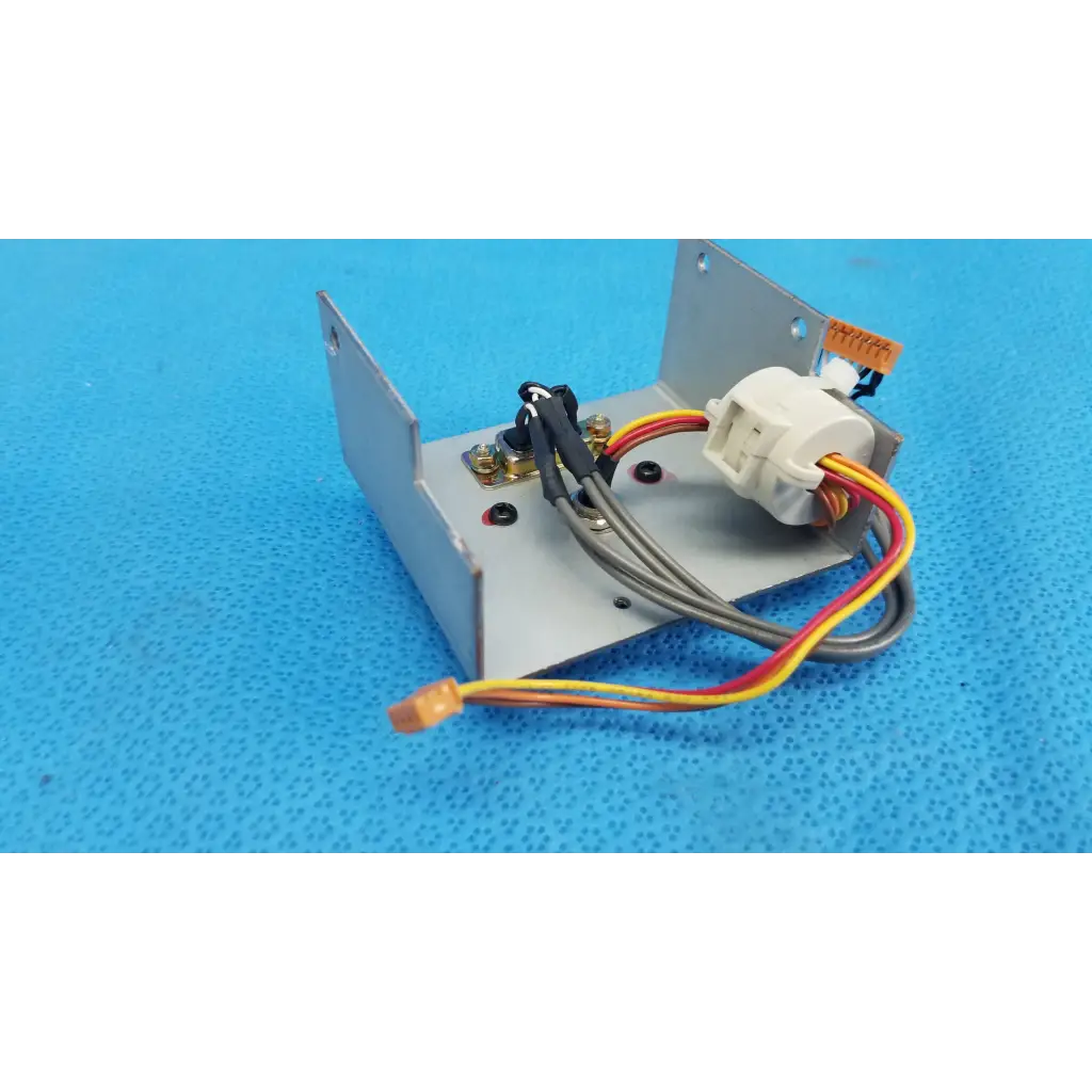 Silver metallic data port interface panel with white connector and multi-colored wires for topcon retinal camera