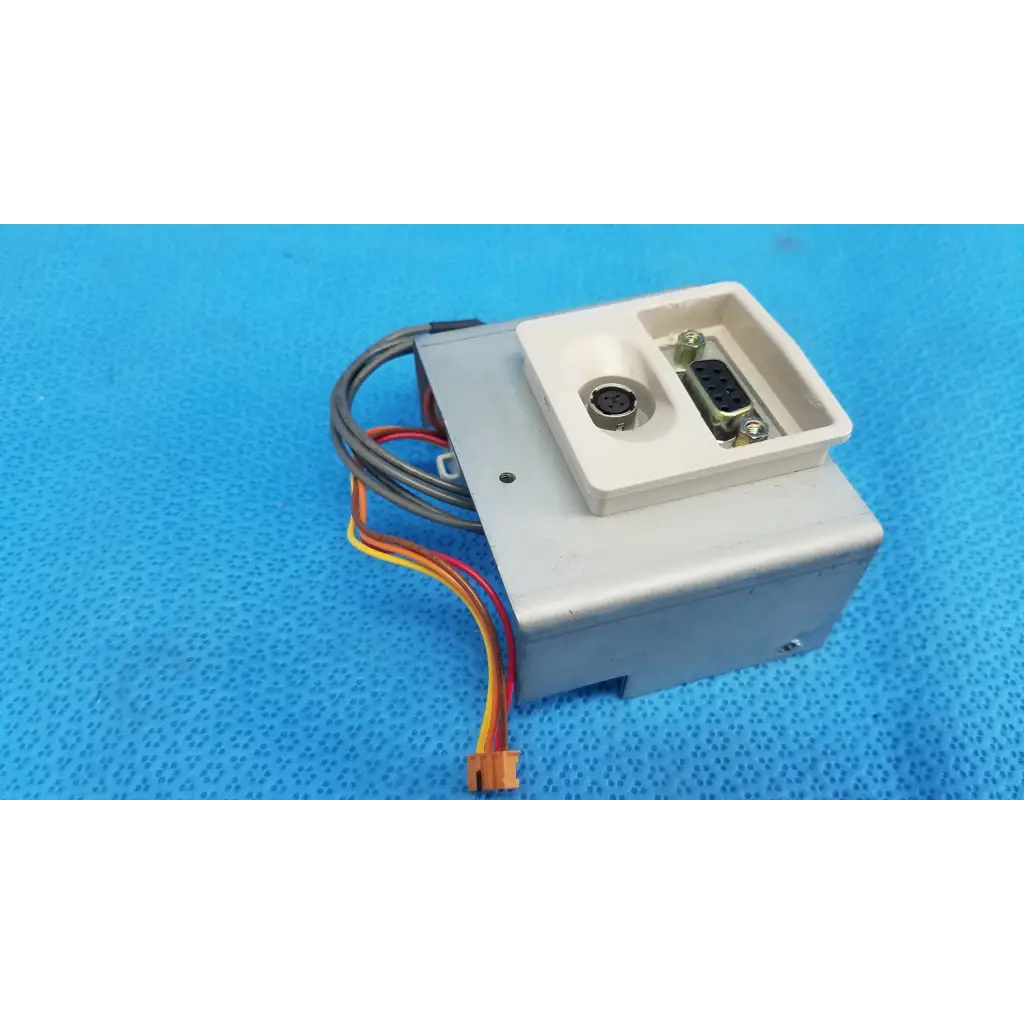 Beige plastic interface panel with db9 and mini-din connectors and wiring harness for topcon trc-nw6s retinal camera