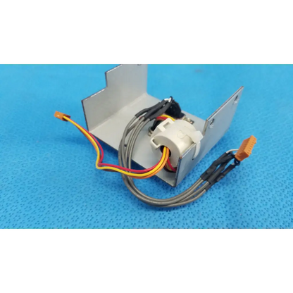 Silver metallic data port interface panel with white plastic component and multi-colored wiring for topcon retinal camera