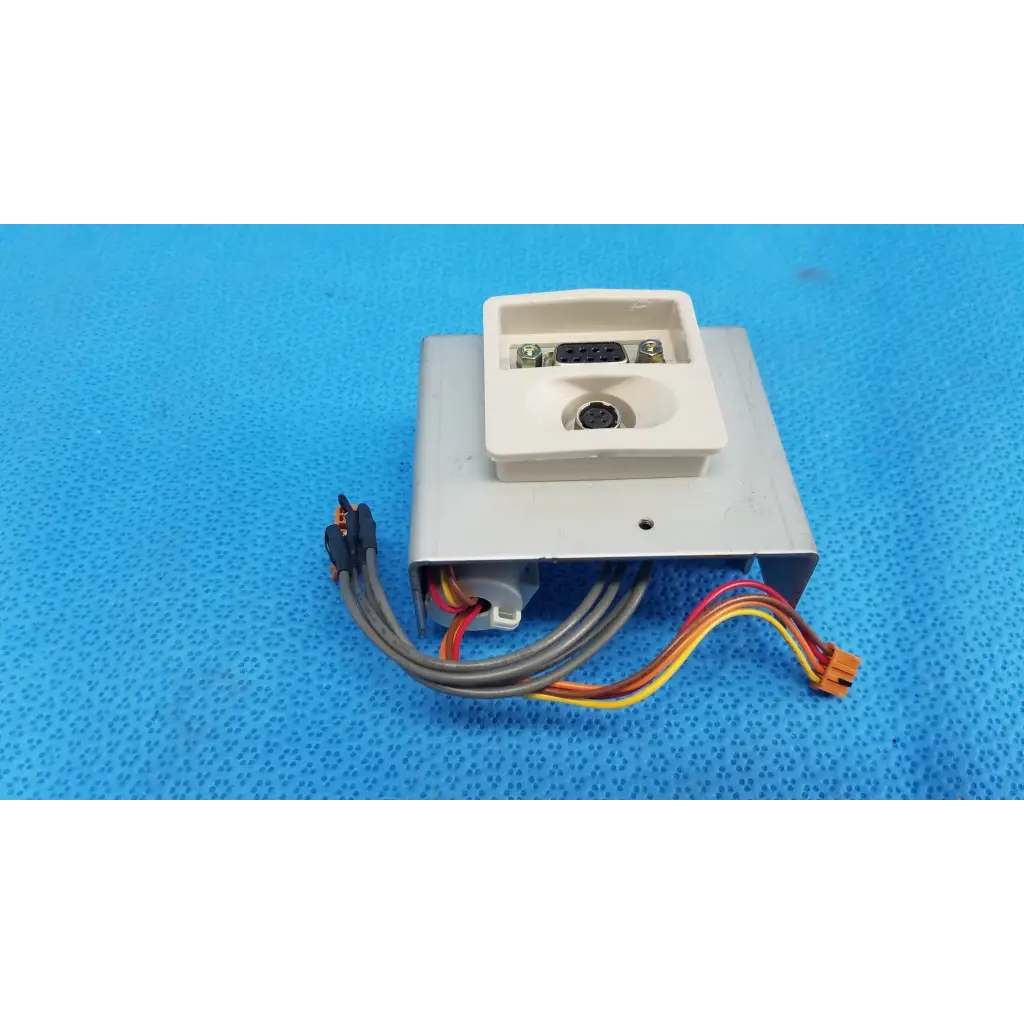 Beige plastic i/o data port interface panel chassis assembly with db9 and mini-din connectors for topcon retinal camera