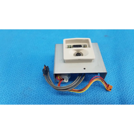 Beige plastic i/o data port interface panel chassis assembly with db9 and mini-din connectors for topcon retinal camera