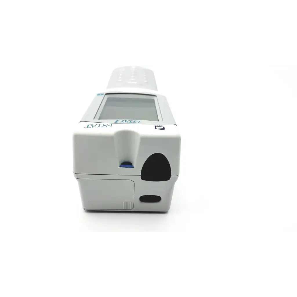 Gray zebra gs300 label printer with touchscreen and black input slot for i-stat 1 analyzer blood hematology portable 300