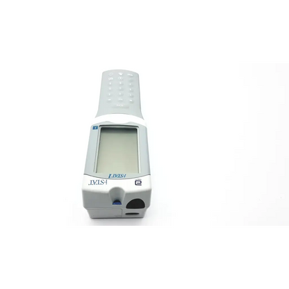 Gray plastic handheld i-stat 1 analyzer blood hematology portable device with rectangular screen and keypad for blood testing