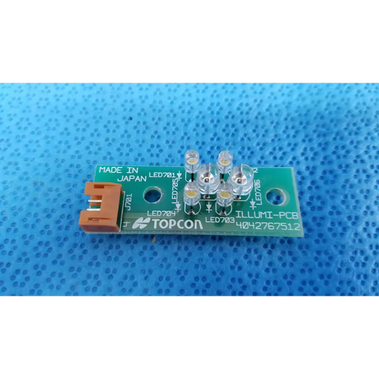 Green rectangular led illumination board with six clear cylindrical leds and orange connector for Topcon retinal camera internal led use