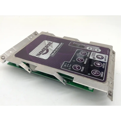 Purple and silver immerse low air loss technology control panel with labeled buttons for pressure management system