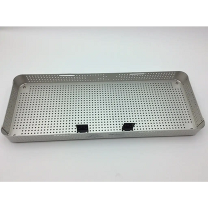 Rectangular stainless steel imp innovative 706-s small sterilization case with perforated surface and black handles