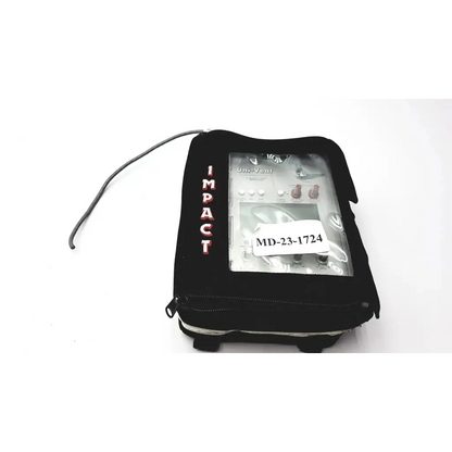 Black protective case with red impact lettering for impact instrumentation uni-vent 754 portable ventilator unij-volt meter