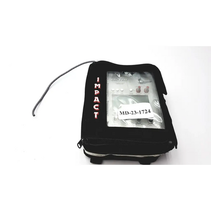 Black protective case with impact instrumentation red branding designed for uni-vent 754 portable ventilator
