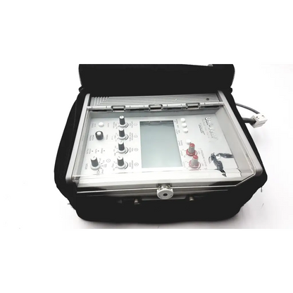 Silver impact instrumentation uni-vent 754 portable ventilator with digital display and control knobs in black carrying case