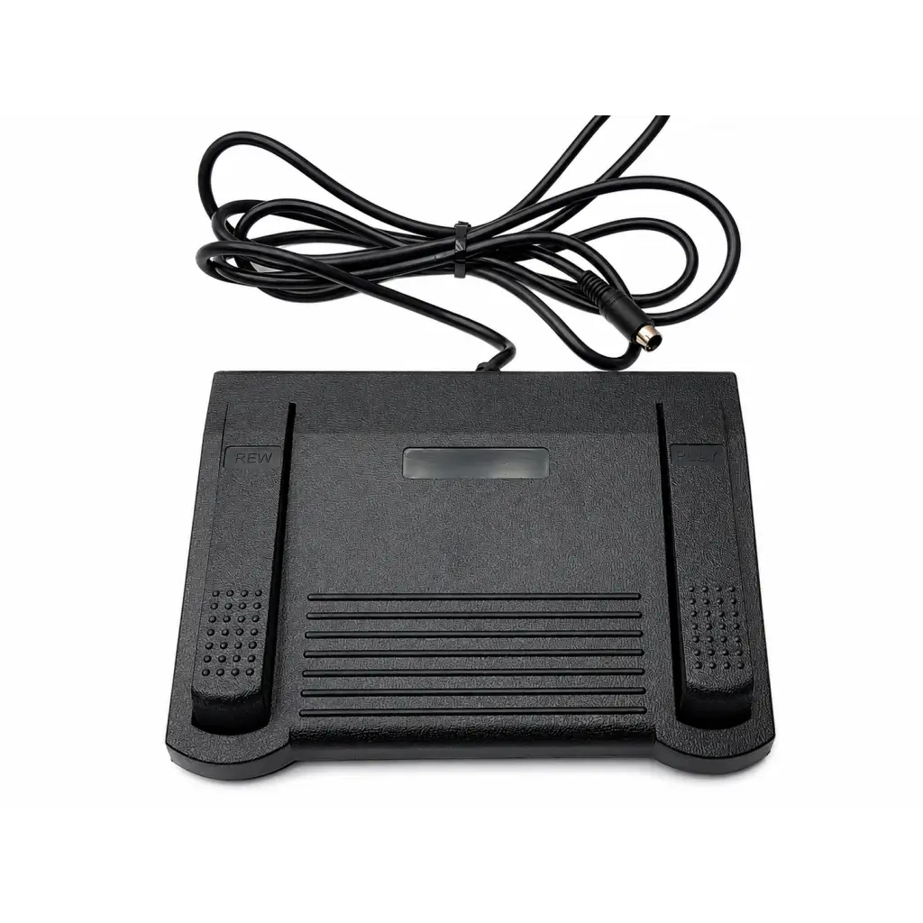 Black rubberized biomed certified footswitch control pedal with textured grip and integrated power cable for precise control