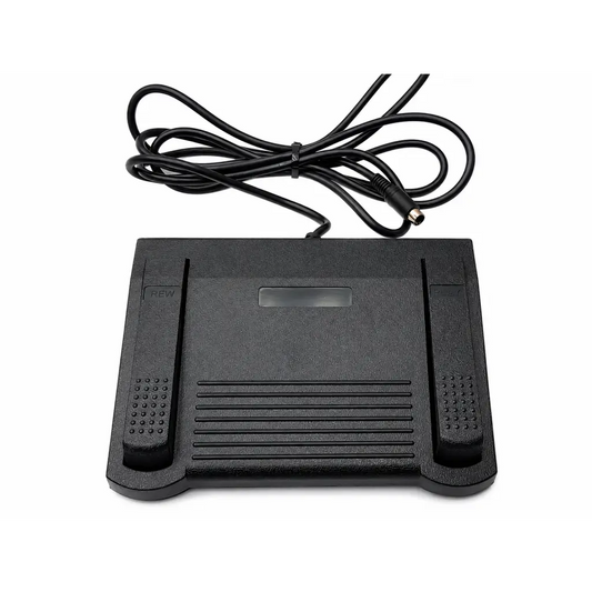 Black rubberized footswitch control pedal with textured grip and integrated power cable for precise control