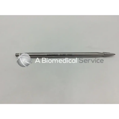 A sleek metallic innomed 3688 femoral head remover quick connect surgical screw with threaded tip and engraved markings