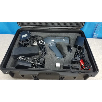 Gray handheld barcode scanner with ergonomic design in protective case with cables in innov-x systems a-4000 s analyzer spectrometer kit