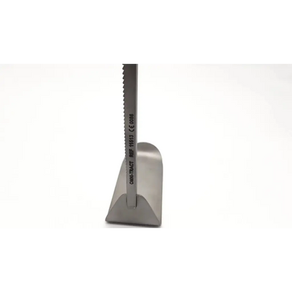 A sleek metallic integra jarit kelly fixed retractor blade with fine teeth and engraved markings in stainless steel
