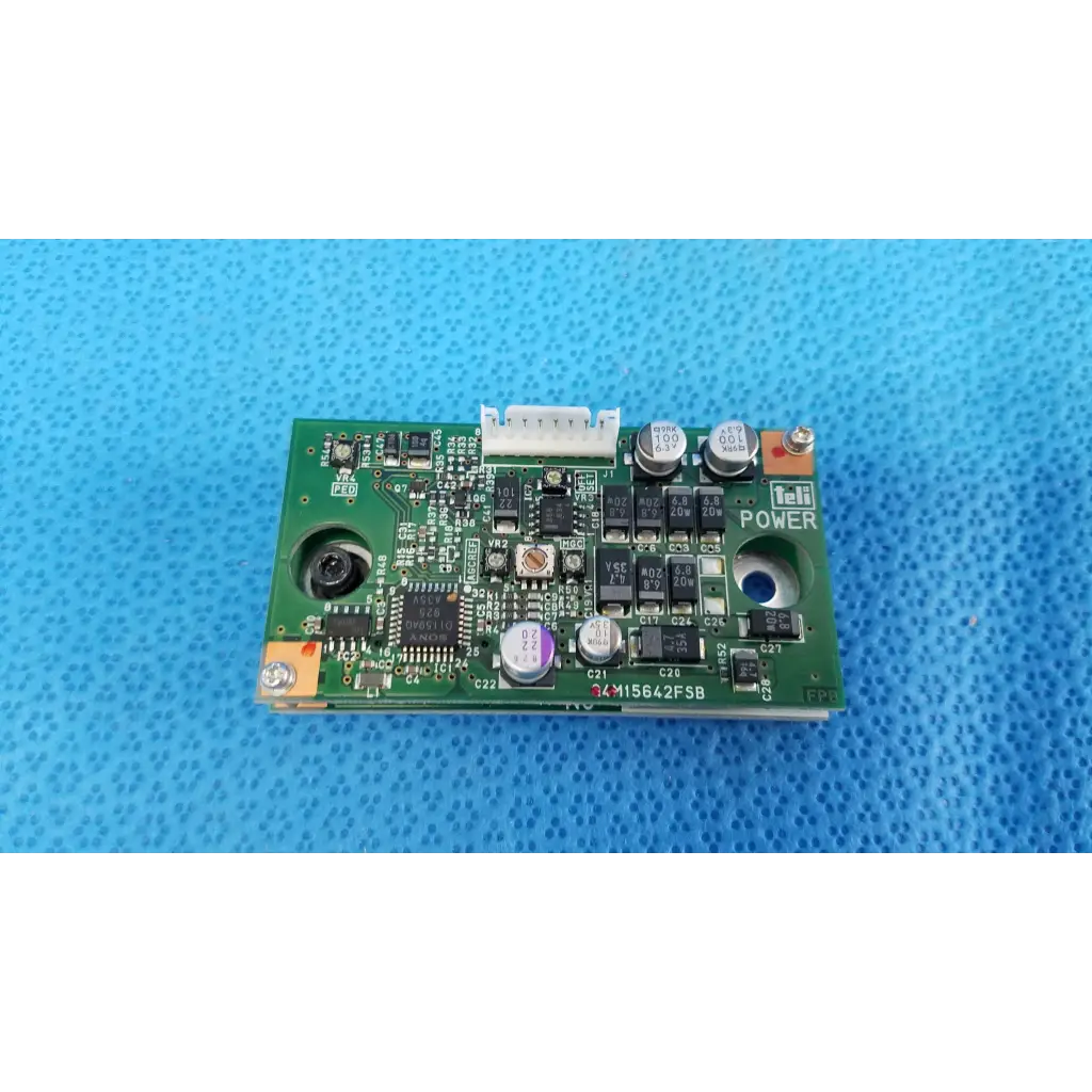 Green rectangular internal ccd camera power control board with labeled power for topcon trc-nw8 retinal camera