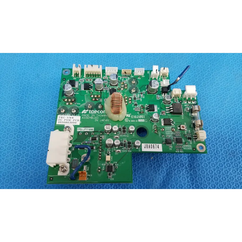 Green internal dc power pcb with capacitors and connectors for Topcon fundus camera model TRC-NW8 part 4050863000