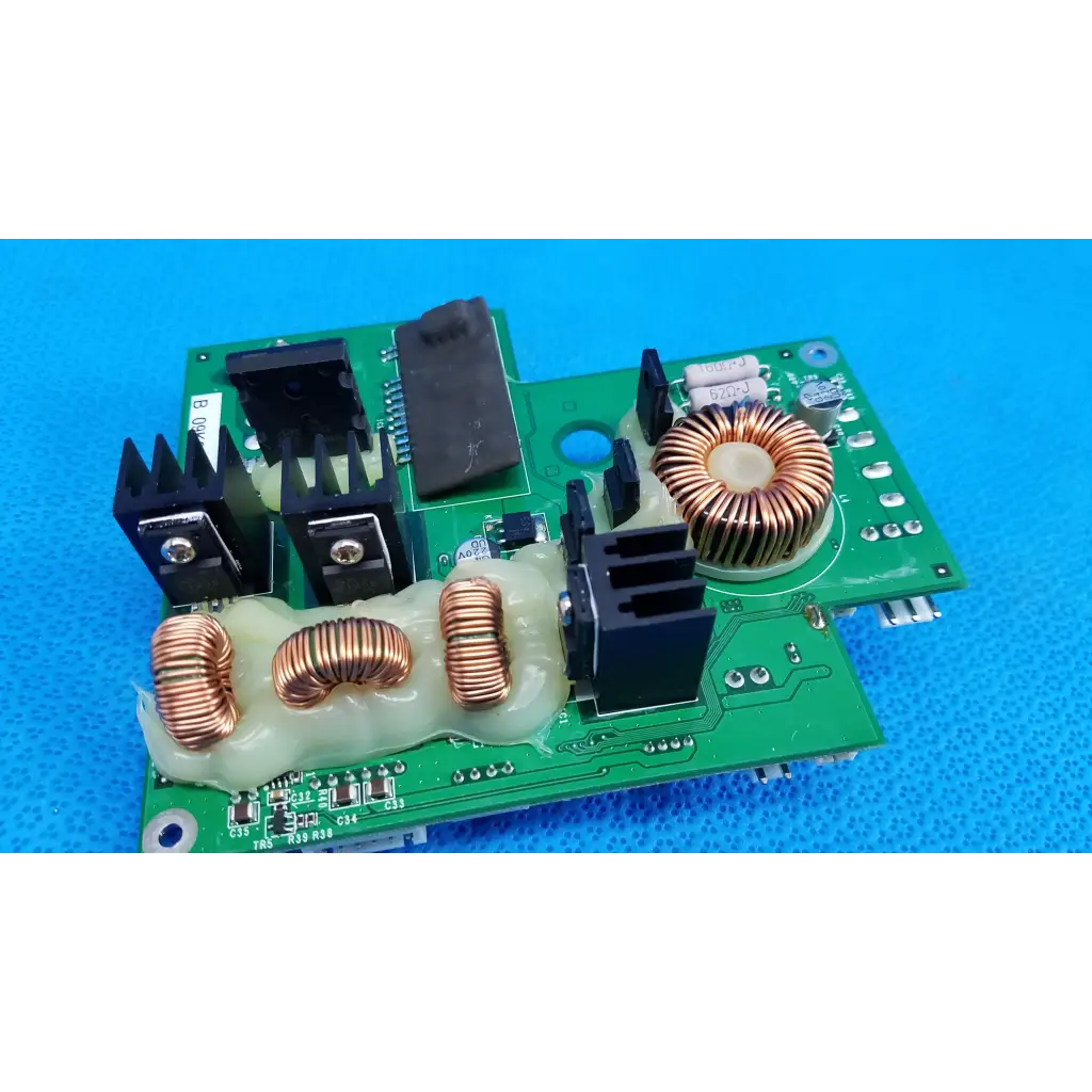 Green printed circuit board with copper coils and black heat sinks internal dc power pcb for topcon trc-nw8 fundus camera