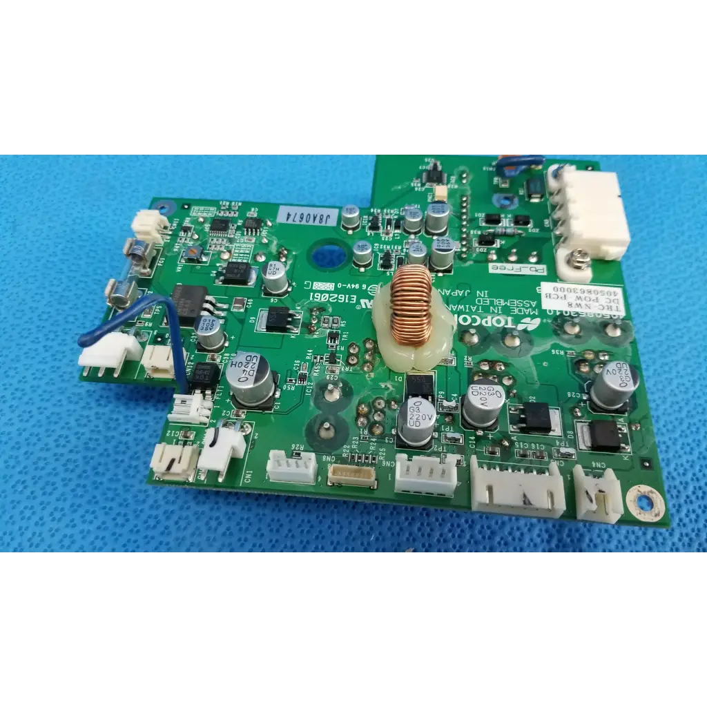 Green printed circuit board power pcb with capacitors and coiled inductor for internal dc power fundus camera use