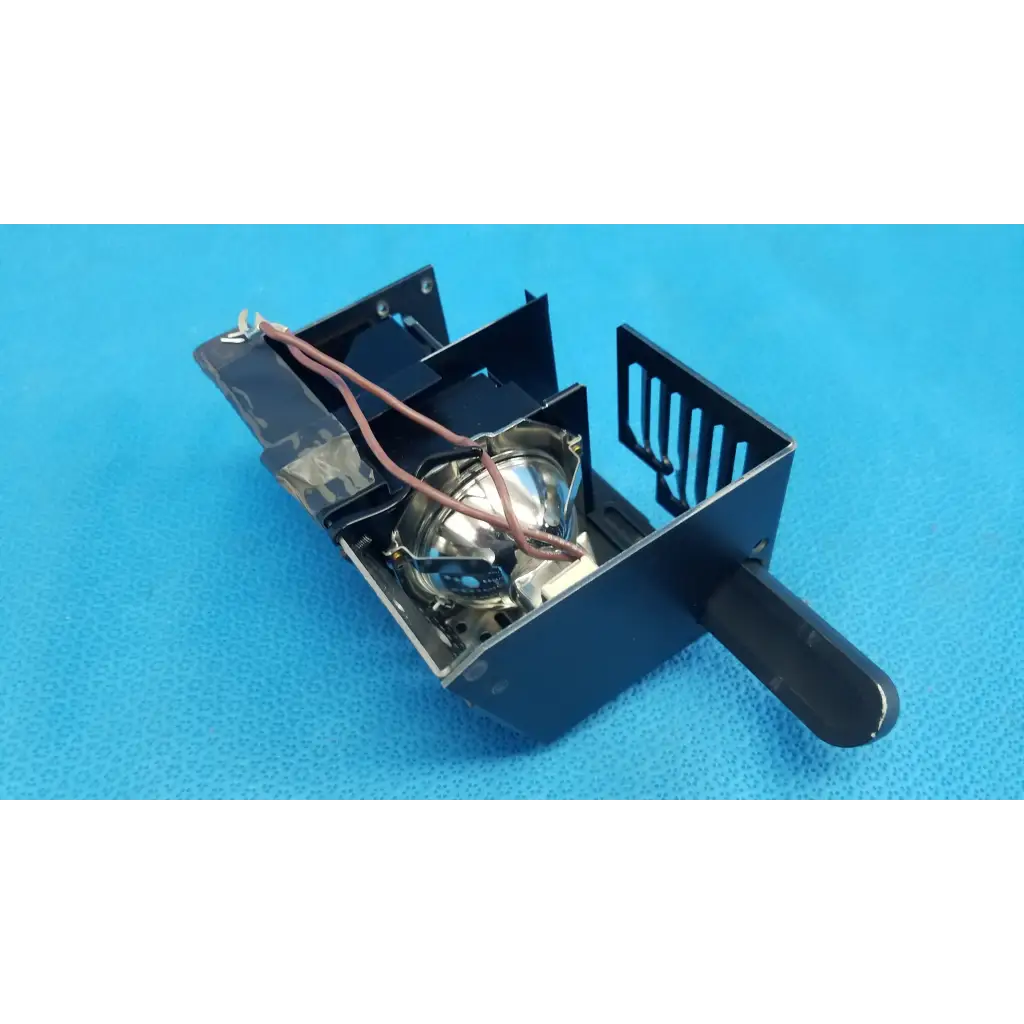 Black metal halogen illumination lamp housing with reflective bulb and wiring for topcon trc-nw6s fundus camera