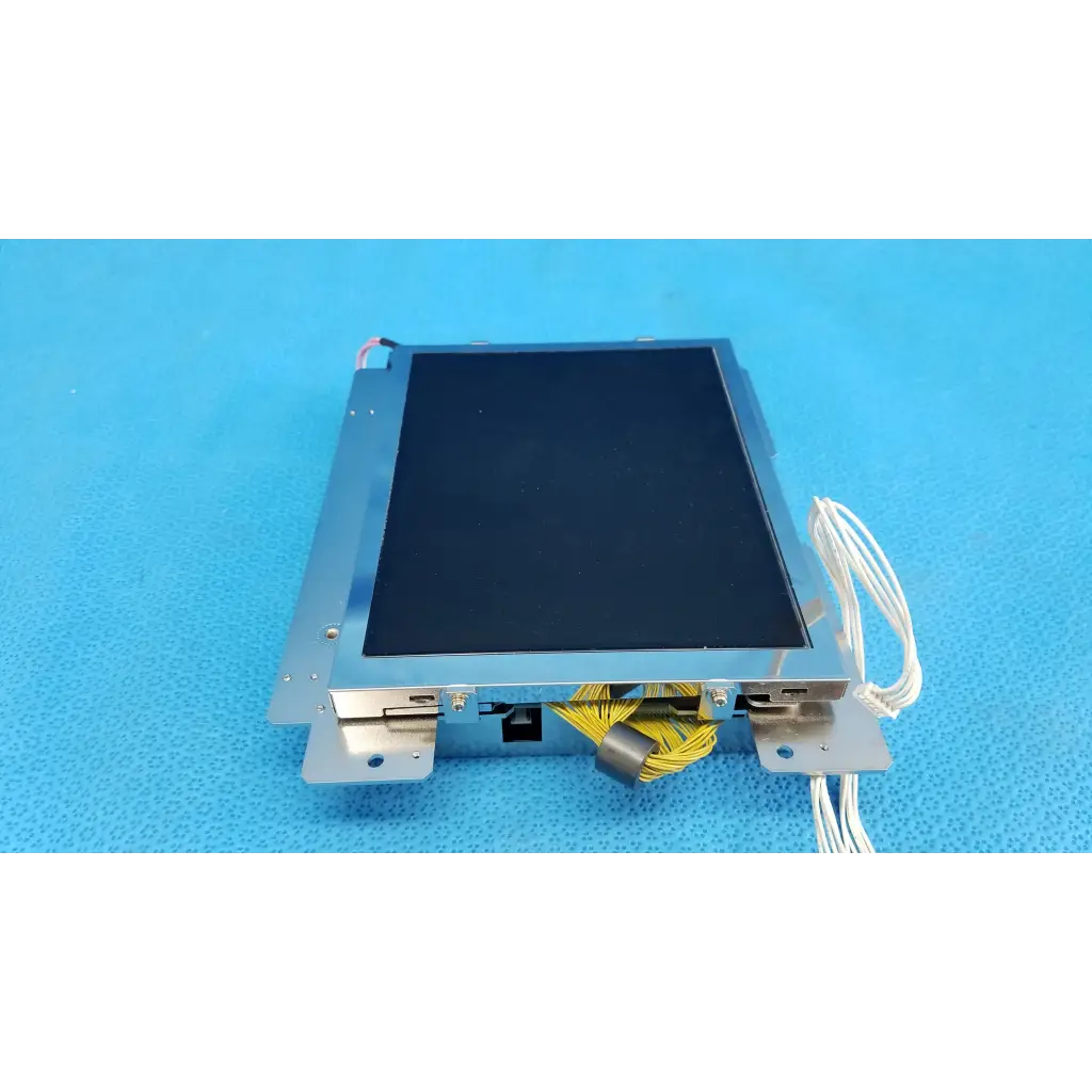 Silver-framed internal lcd display screen monitor with black screen and yellow white cables for topcon fundus camera rear view