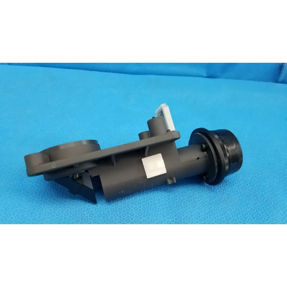 Black plastic internal main optical lens barrel with threaded end cap and mounting bracket for porro prism focus drive assembly
