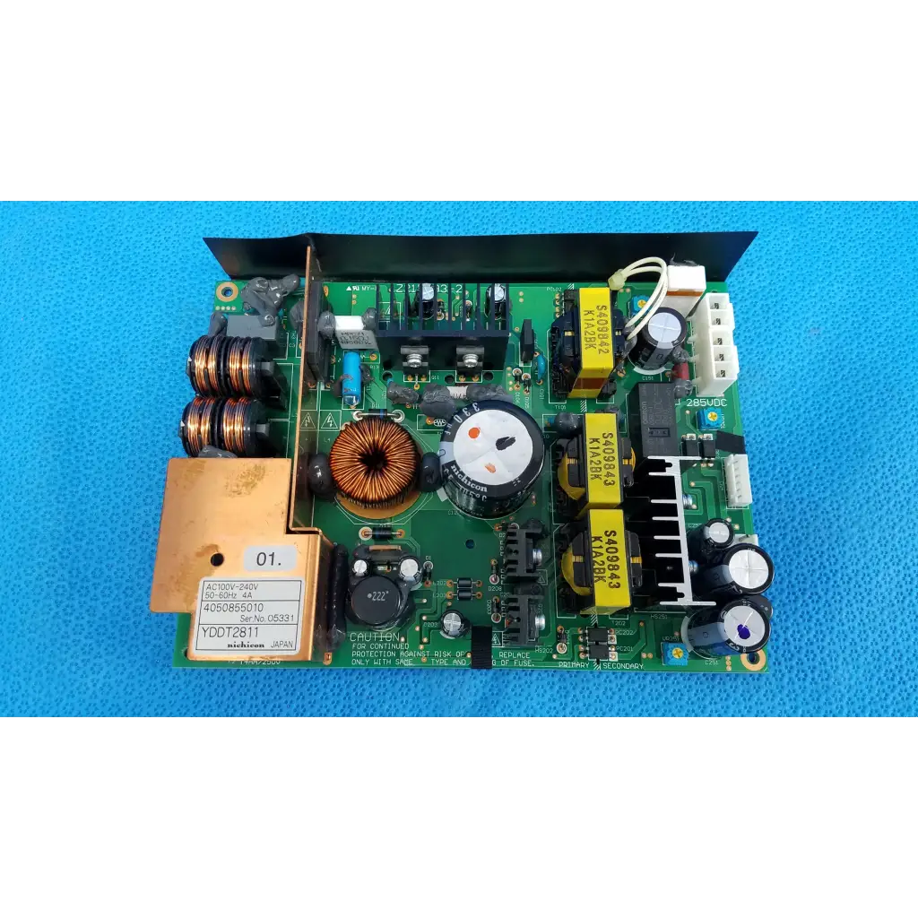 Green printed circuit board power supply board with capacitors resistors and coils for topcon trc-nw8 fundus camera