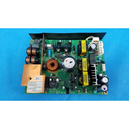 Green printed circuit board power supply board with capacitors resistors and coils for topcon trc-nw8 fundus camera