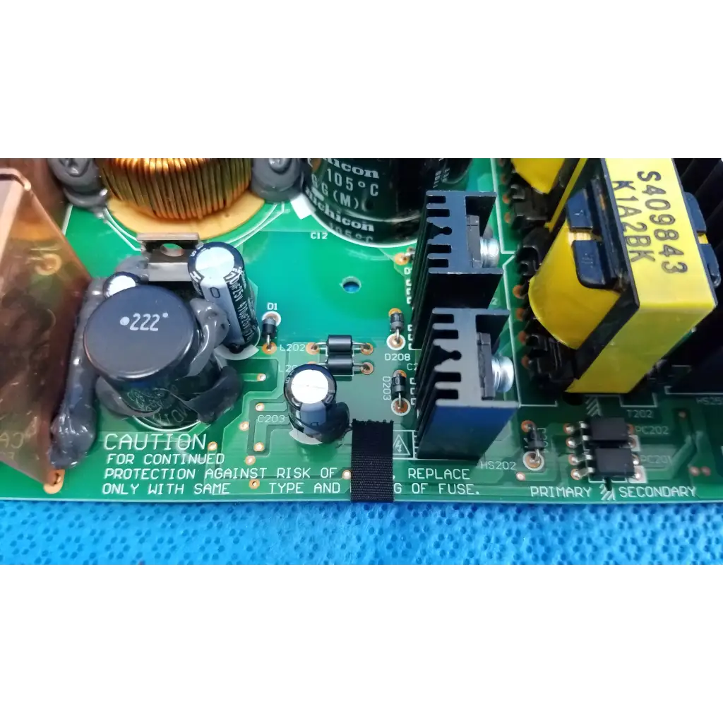 Internal nichicon yddt2811 green power supply board with black capacitors and yellow transformer for topcon fundus camera